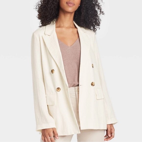 a new day Jackets & Blazers - A New Day Linen Blend Double-Breasted Blazer, 8, New
